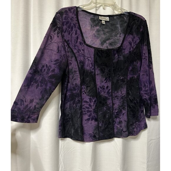 Dress Barn Black Purple Witchy Whimsigoth Shirt Top Stretch XL - Picture 2 of 6